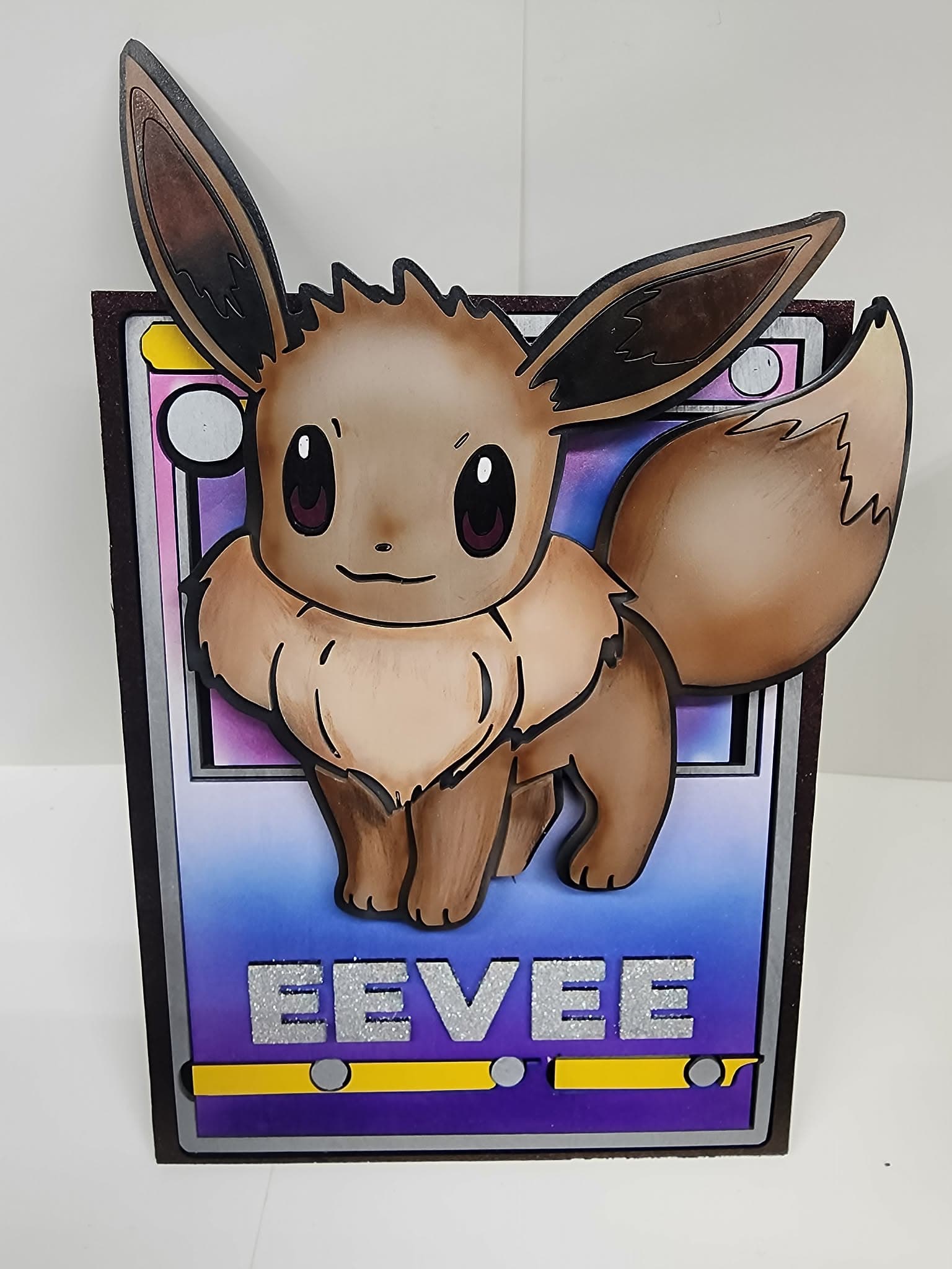 Eevee character wood art, blue colorway