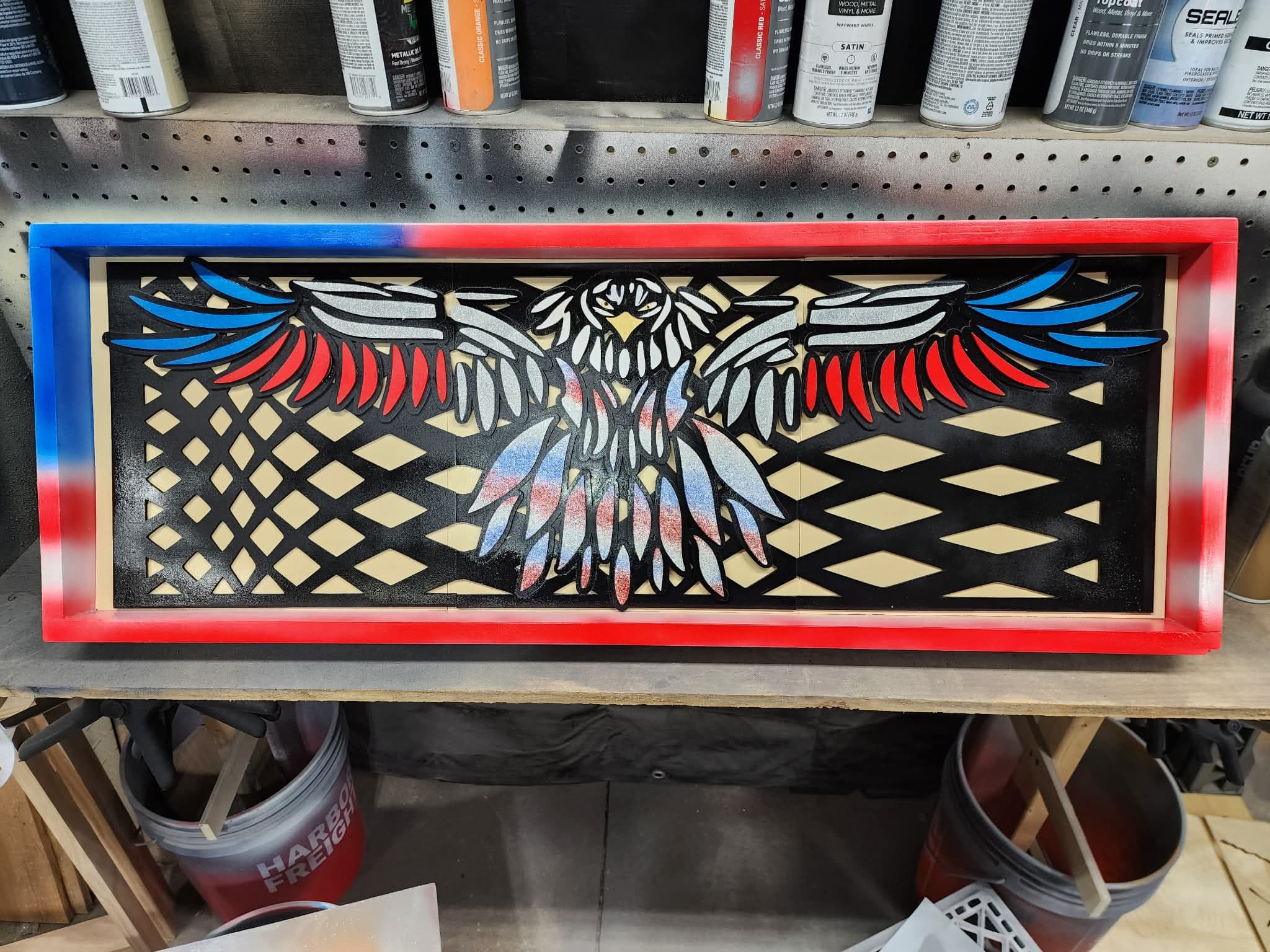 Red, white, and blue lattice eagle wall art